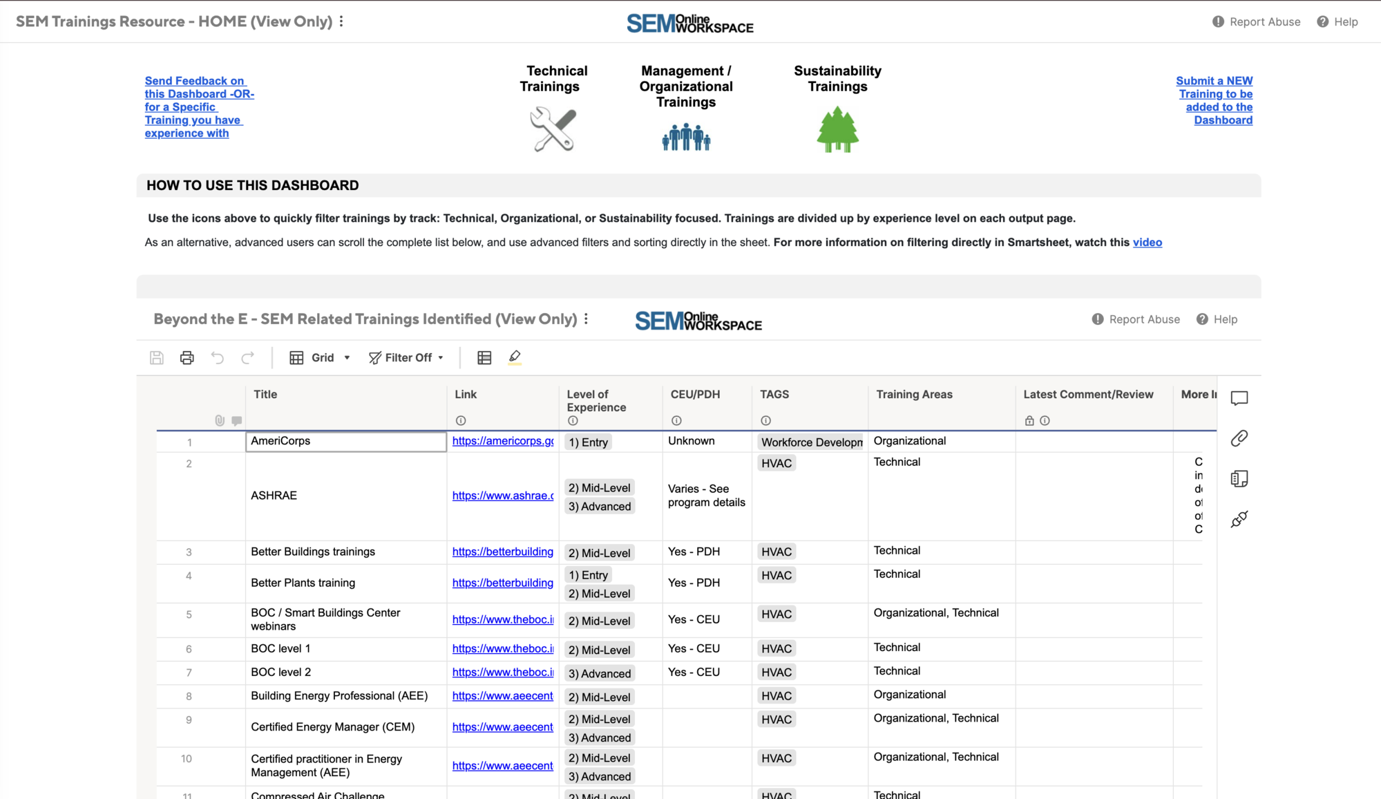 SEM Online Workspace Tool homepage image SEM Online Workspace Tool homepage image