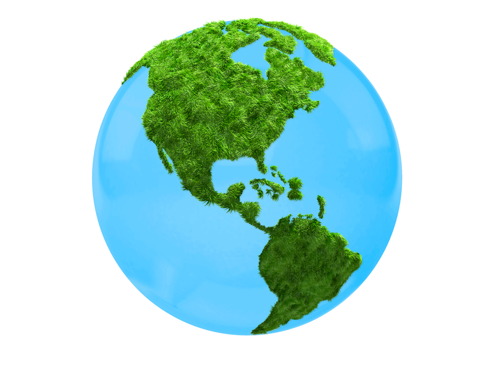 3D world map in grass focus on America - isolated over a white background